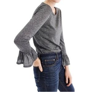 NWT J. Crew Silver Metallic Sparkle Bell Sleeve Top XL
